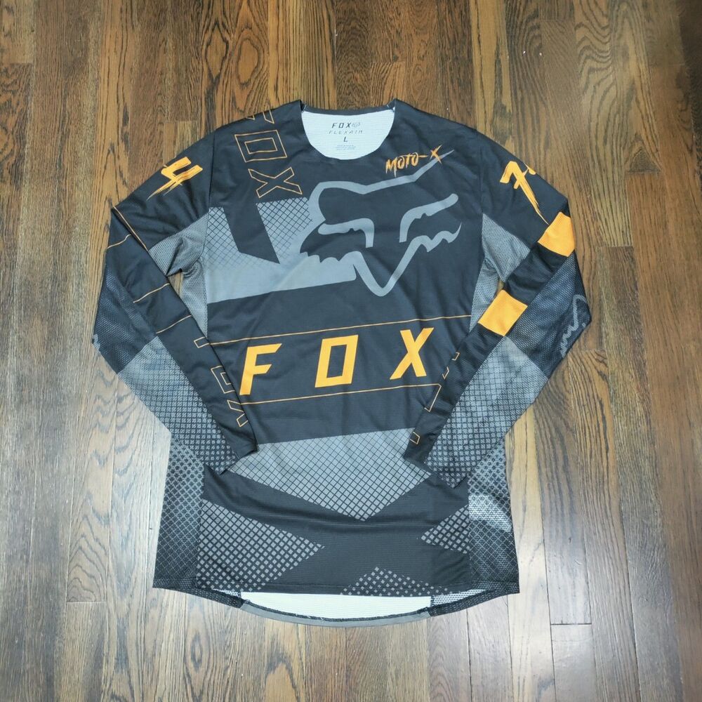 Fox Flex Air Cycling Biker Long Sleeve Jersey Men's L Black Gray Yellow Logo EUC